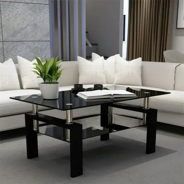 Rectangle Tempered Glass Coffee Table Metal Tube Legs