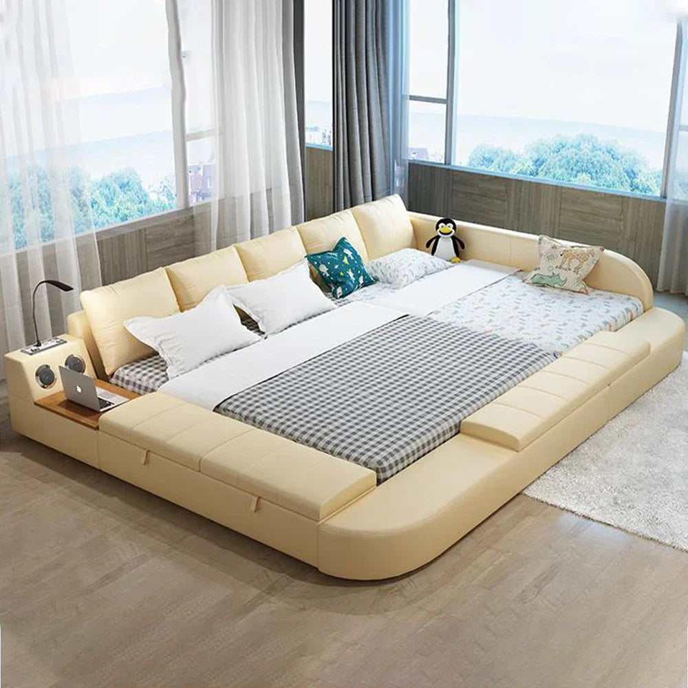 Linlamlim Multifunctional Genuine Leather Parent-child Bed with Bluetooth