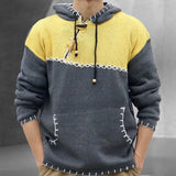 Winter Clothing Men's Patchwork Knitted Hooded Pullover Sweater