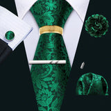 Barry.Wang Silk Mens Tie Hanky Cufflinks Clip Brooch