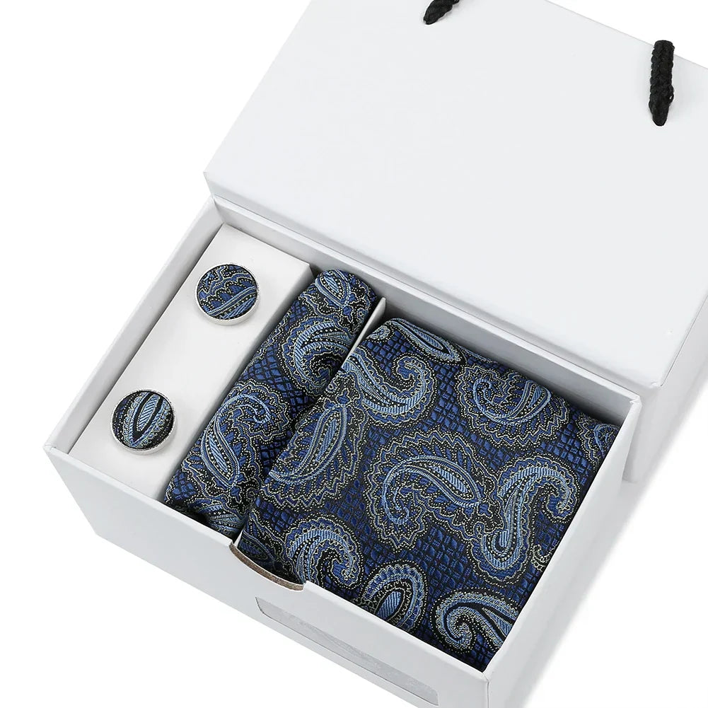 Bussiness Ties Sets For Men Plaid Blue Print