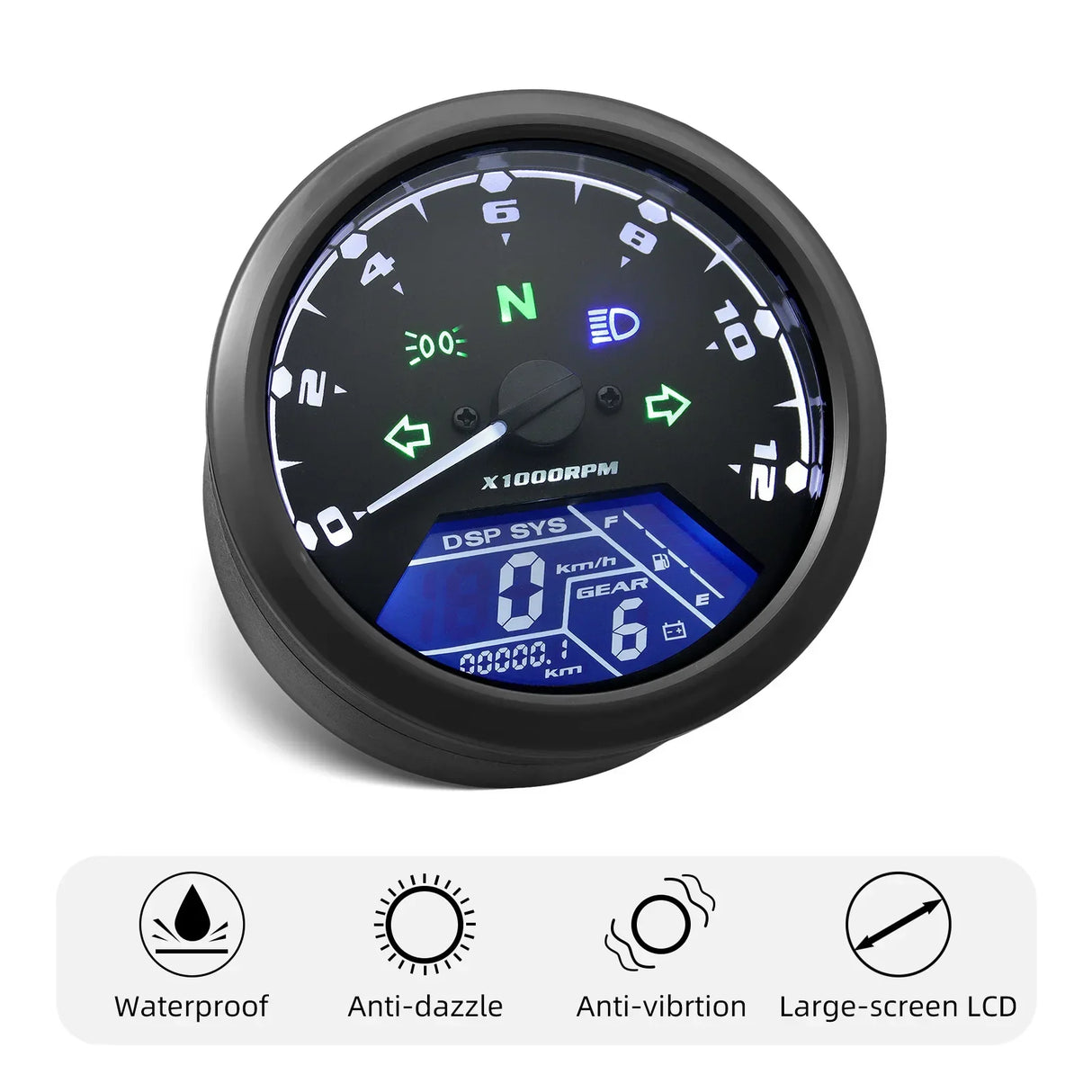 Universal Motorcycle Instrument Digital LCD Speedometer Meter Sensor Tachometer 0~12000RPM for 1-4 Cylinder Motorbike 12V