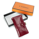 Contact'S Metal Frame Long Wallet Women Card Holder Oil Leather Purse Hasp and Zipper Woman Hold 6.7" Phone Coin Pocket