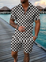 Vintage 3D Print Men Polo shirts 2pcs Set