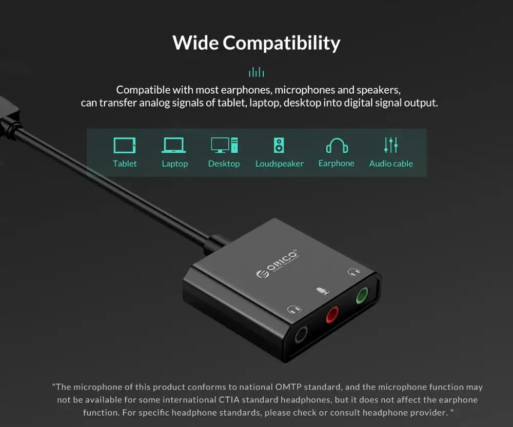 ORICO USB External Sound Card with Audio Interface+Microphone