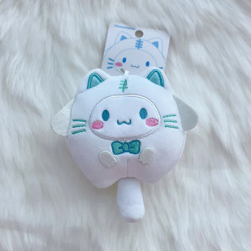 Sanrio Cat Cross Dressing Plush Keychain Cartoon Anime Pendant Kuromi Melody Pompompurin Hangyodon Plushie 키링 Kawaii Bag Decor