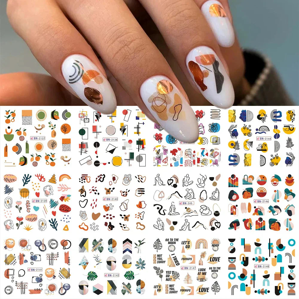 12pcs Hedgehog Animal Nail Water Stickers Pine Cones