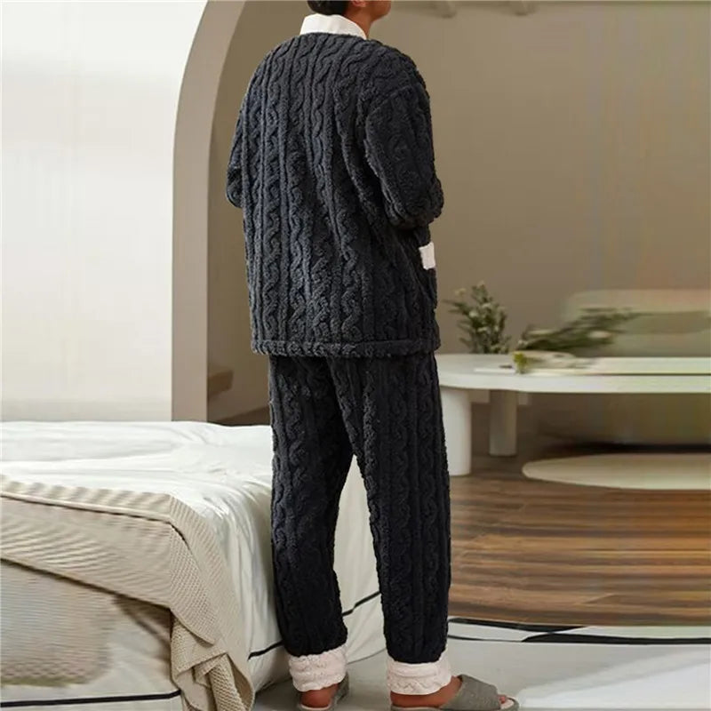 2024 New Men Winter Warm Flannel Pajamas Set