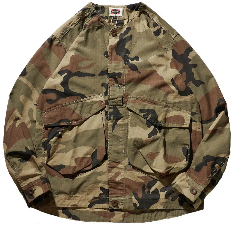 Collar-free men's fashion youth Japanese retro frock shirt