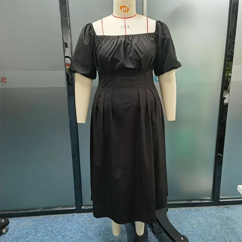 KUCLUT Women Plus Size Dress Simple Solid Puff