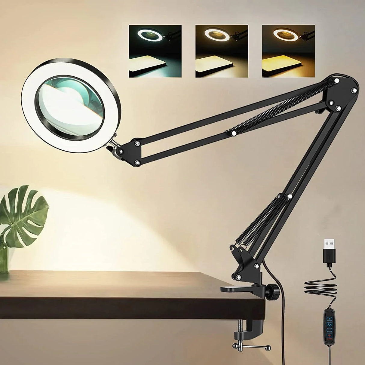 5X LED Magnifying Lamp with Clamp 3 Color