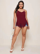 Finjani Plus Size Womens Cami Slip Shoulder Fringe