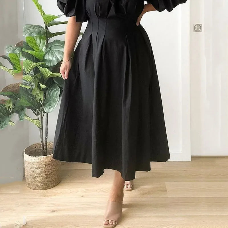 KUCLUT Women Plus Size Dress Simple Solid Puff