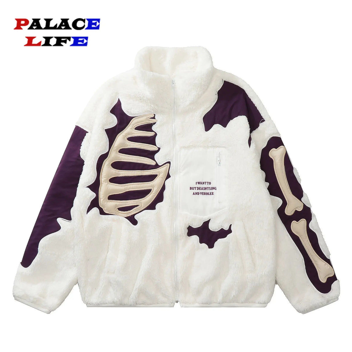 Hip Hop Fleece Warm Jacket Men Embroidery Skull