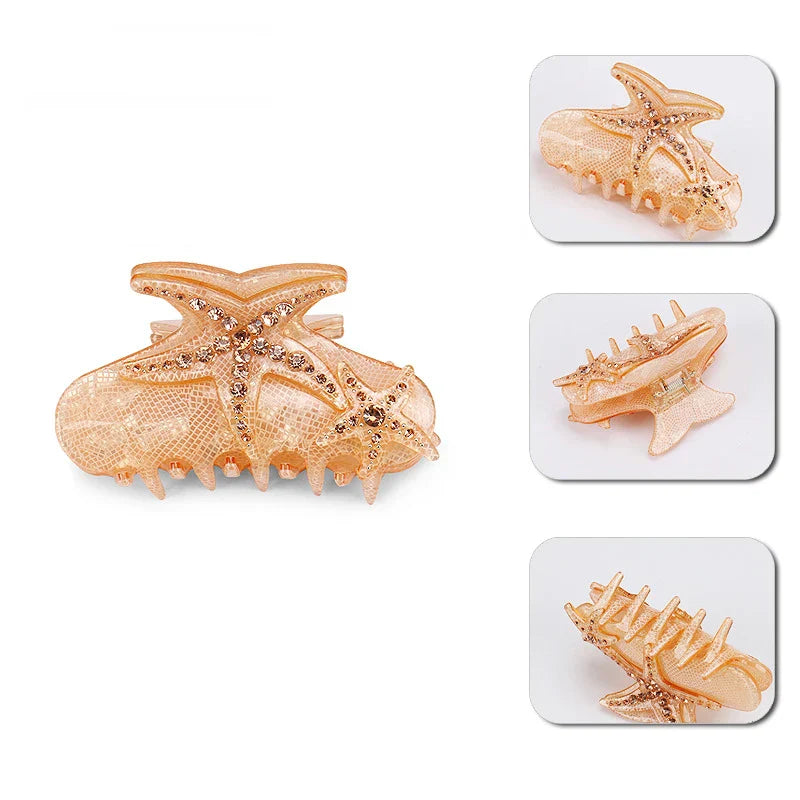 Cartoon Starfish Hair Clips for Women Rhinestone Acrylic