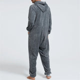 Men's Hooded Jumpsuit Pajamas Long Sleeve V Neck