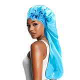 Women Satin Bonnets Adjustable Long Barrel Nightcap Solid