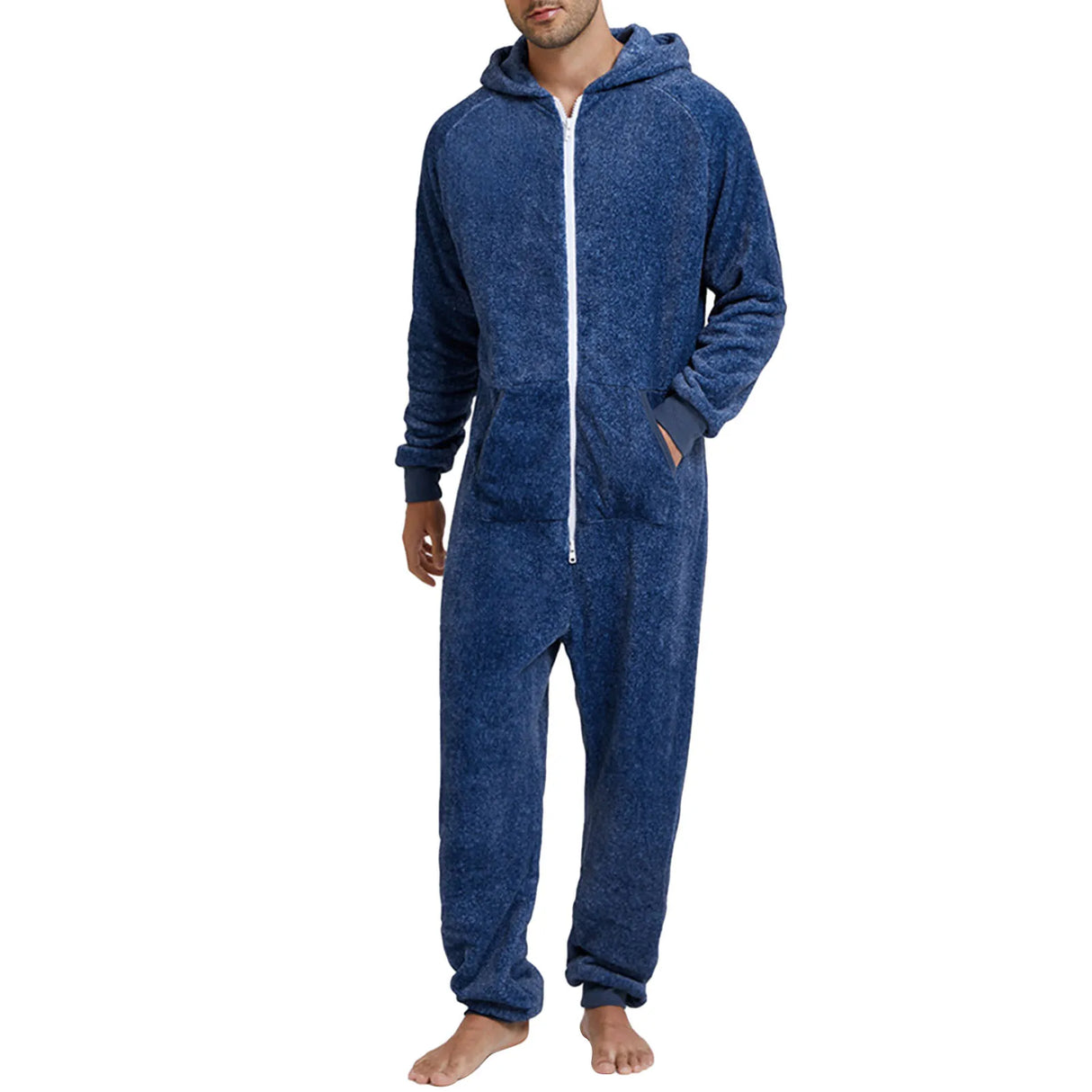 Men's Hooded Jumpsuit Pajamas Long Sleeve V Neck