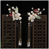 1pair Chinese Hanfu Hair Accessories Red Flower Hairpins