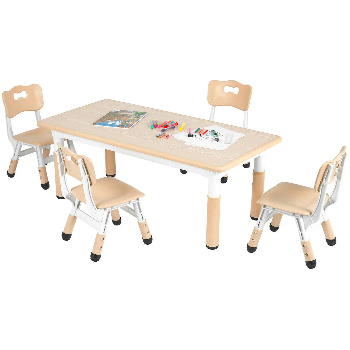 Kids Study Table and 4 Chair Set Height