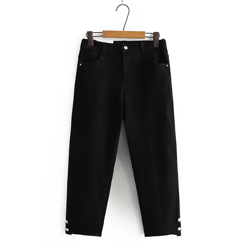 Plus Size Boyfriend Black Drainpipe Jeans For Women