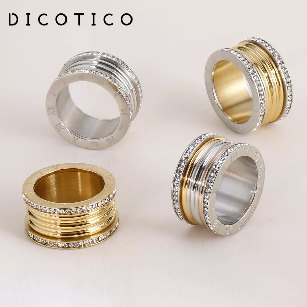 Women Gold Color Rings Knuckles Cubic Zircon Stainless