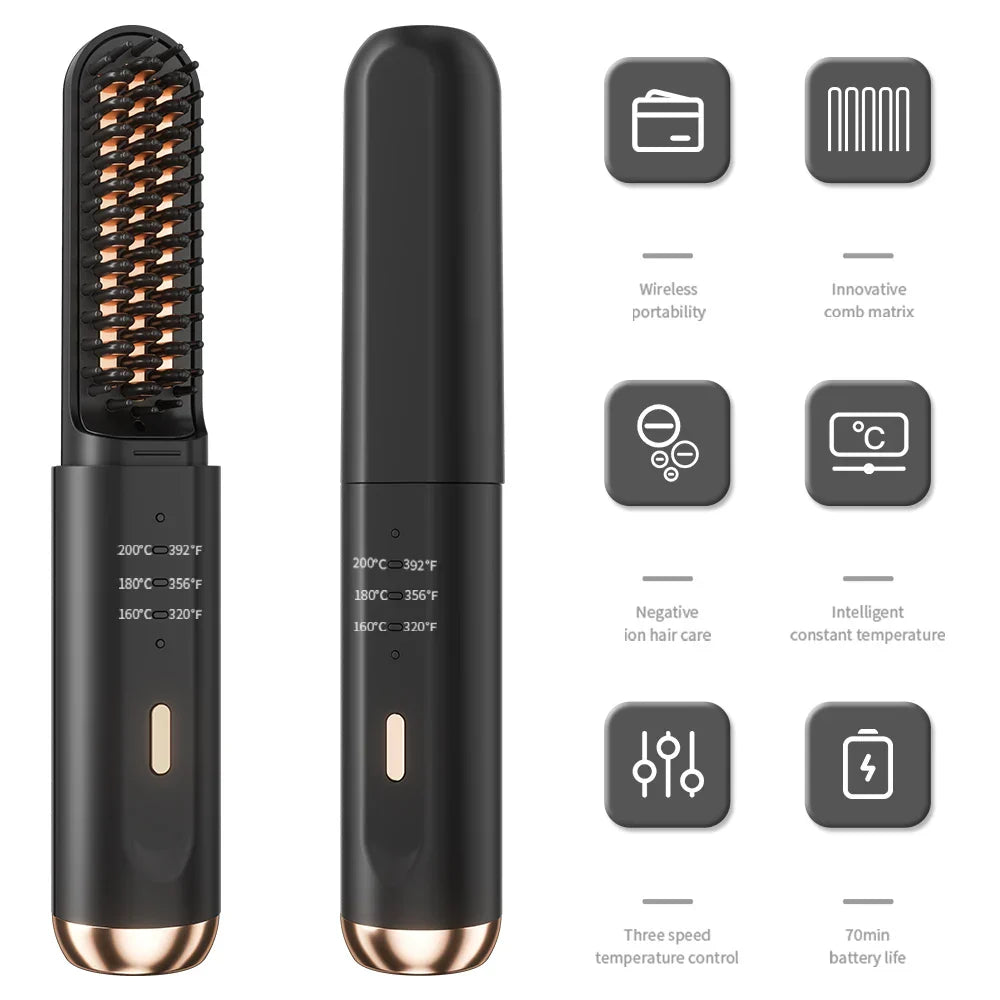 Cordless Beard Straightener for Men Hair Straightener Brush