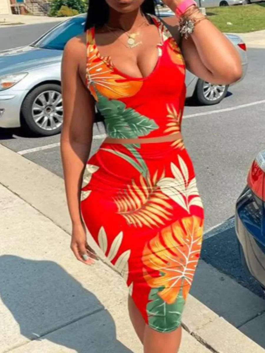LW Plus Size Cami Floral Print Skirt Set