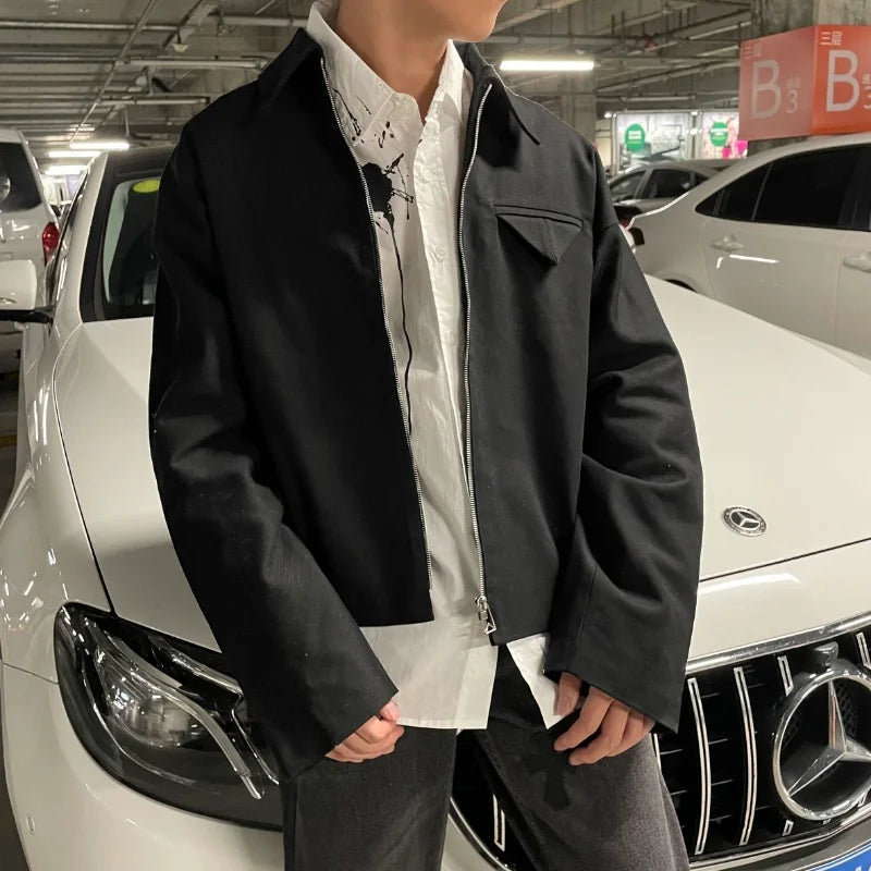 Gmiixder Short Lapel Jacket Men's Spring Autumn Vintage