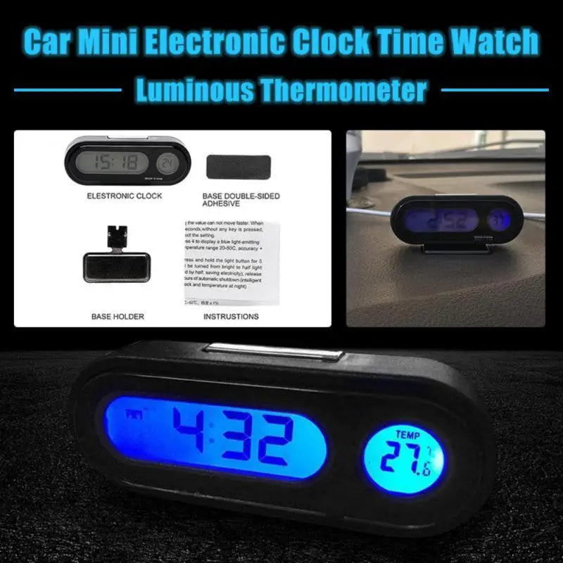 1~10PCS Car Mini Electronic Clock with Thermometer - Luminous Digital Dashboard Watch