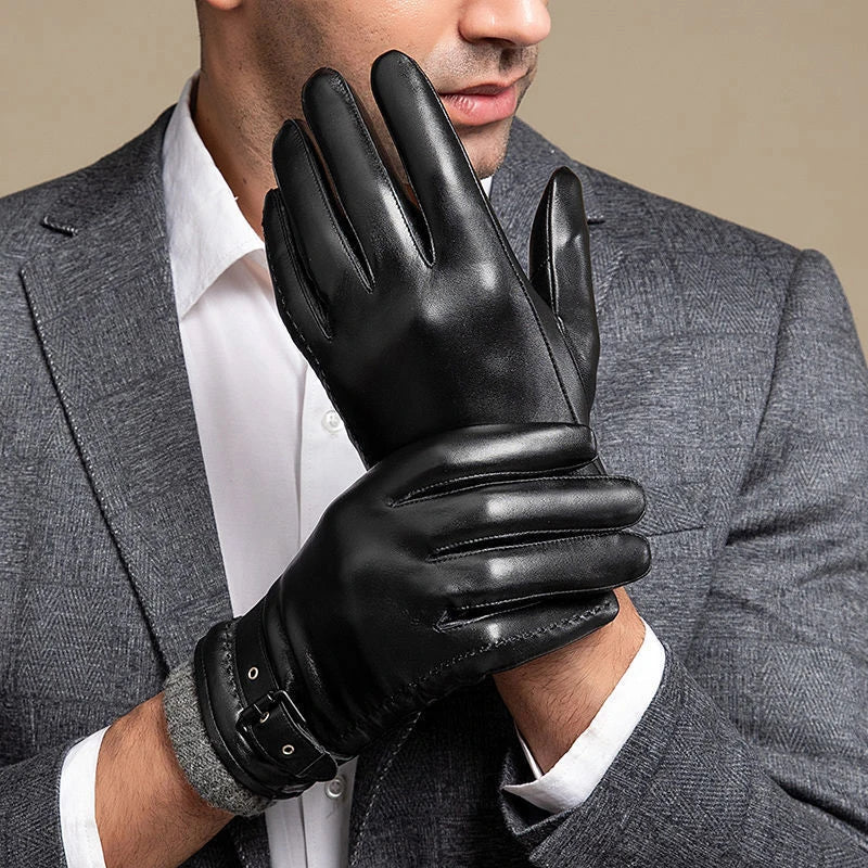 Men's Genuine Leather Sheepskin Gloves Winter Cold Warm