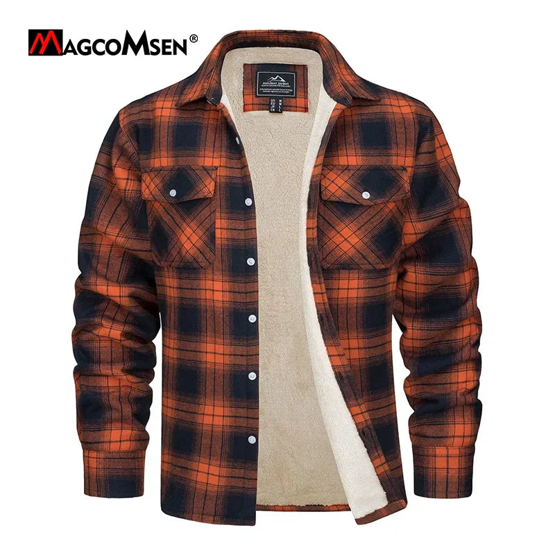 MAGCOMSEN Men's Fleece Plaid Flannel Shirt Jacket Button