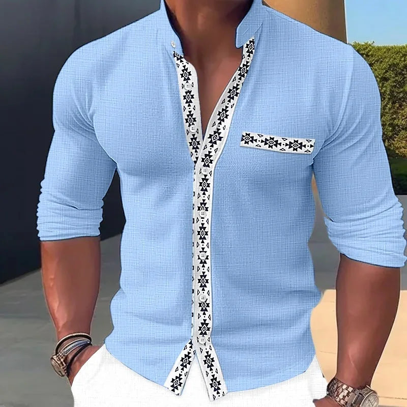 2023 Fashion Button Turn-down Collar Office Blouse Men