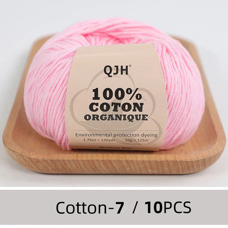 QJH 10PCS 100% Organic Cotton Yarn Pure/Mixed Color