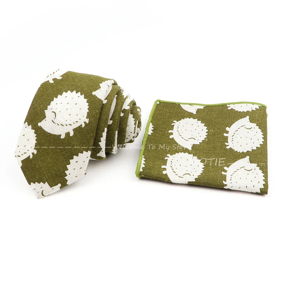 Men Linen Plant Ainmal Ties Set Pocket Handkerchief
