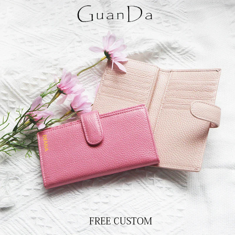 Genuine Leather Luxury Design Card Holder For Woman Custom Letters Large Capacity Vintage Wallet Fashion Business Christmas Gift