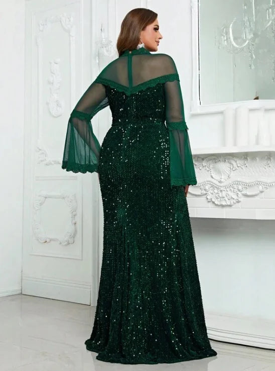 Plus Size Evening Dresses Fashion Women Sequins Mesh