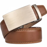 Plyesxale Brown Leather Belt Men 2024 Automatic Buckle