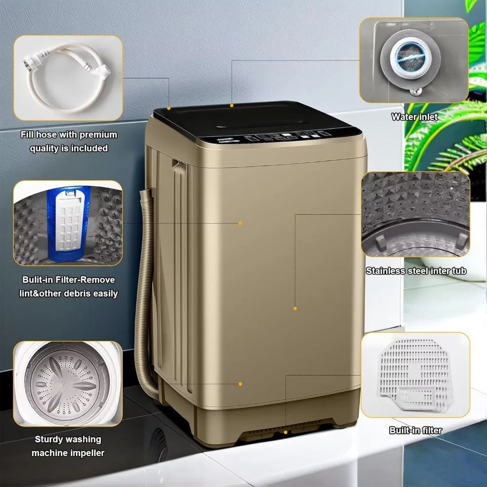 15.6lbs Full-Automatic Washing Machine, Portable Compact Laundry Washer