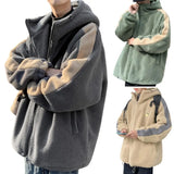 2023 Men Winter Sherpa Jacket Contrast Color Patchwork