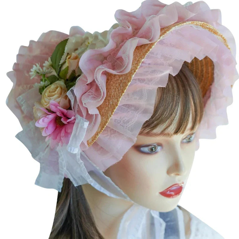 Japanese Lolita Sweet Handmade Straw Sun Hat Lace