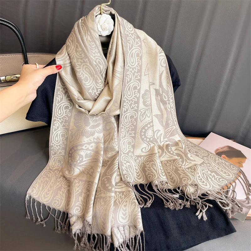 Luxury Pashmina Silk Scarf Shawl Wrap Paisley Jacquard