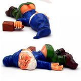 12cm Blue Red Dwarf lying Drunk Gnome Statues