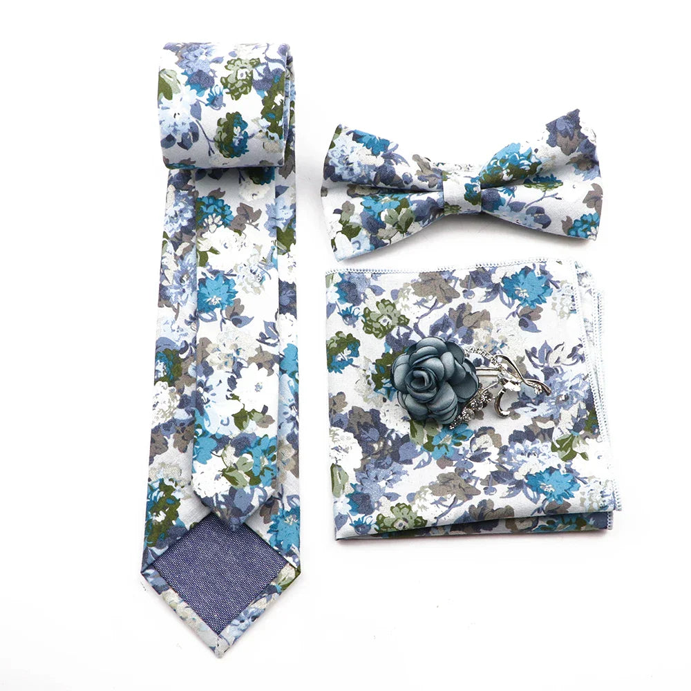 New Men's Floral Cotton Tie ThreePiece Necktie Bowtie