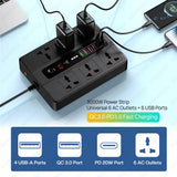 3000W 6 AC Outlets Power Strip 20W PD