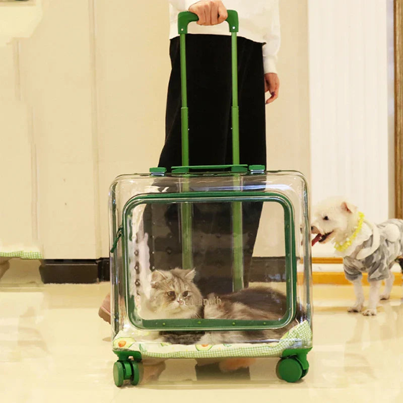 Clear Animal Cats Carriers Pet Trolley Stroller Pocket