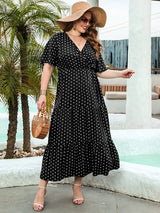 GIBSIE Plus Size Polka Dot V-Neck Butterfly Sleeve