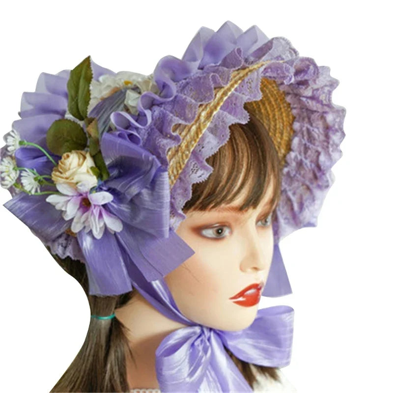 Japanese Lolita Sweet Handmade Straw Sun Hat Lace