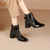 Women Ankle Boots Thick Heels Platform Short Boots