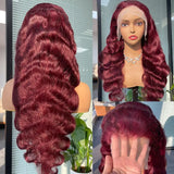 99J Red Lace Front Human Hair Wigs Burgundy